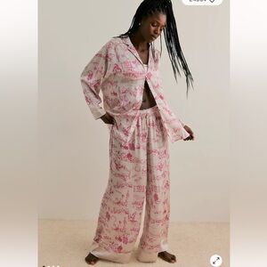 Free People Dreamy Days Western Cowboy Women's Pajama Set XS Pink Oversized